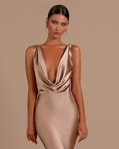 Satin Mermaid Bridesmaid Dresses Long Deep V Neck Pleats Formal Gowns and Evening Dresses4