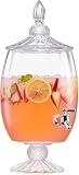 Fifth Avenue Crystal Madison Optic Beverage Cold Drink Dispenser w 1.7-Gallon Capacity Glass Jug, Leak Proof Acrylic Spigot for Parties, Weddings,& More, 8.5x18