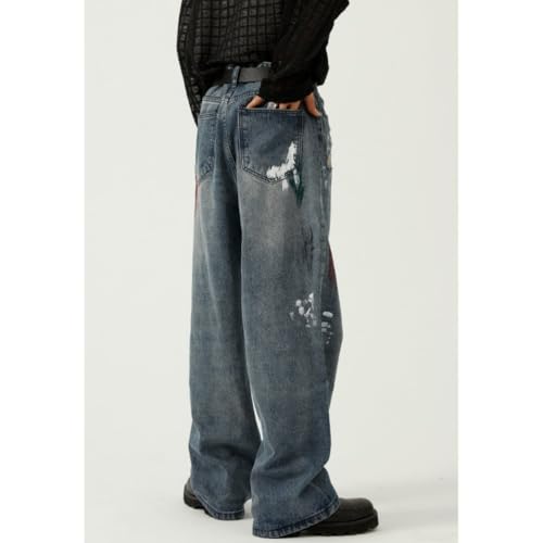 Men's Ripped Hip Hop Skater Trousers Baggy Y2k Printed Jeans Vintage Streetwear4