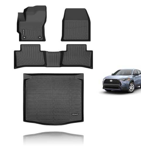 KELCSEECS Floor Mats & Cargo Liner for 2026 2025 2024 2023 2022 Toyota Corolla Cross(Fit Hybrid & Gas) FWD All Weather Car Mats Cargo Mat Trunk Mat Corolla Cross Floor Mats Trunk Liner Accessories