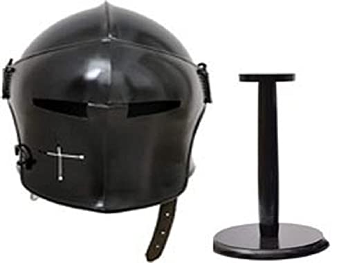OSCAR HANDICRAFT Medieval Black Barbute Helmet With wood stand | Knight Templar Crusader Armour Helmet