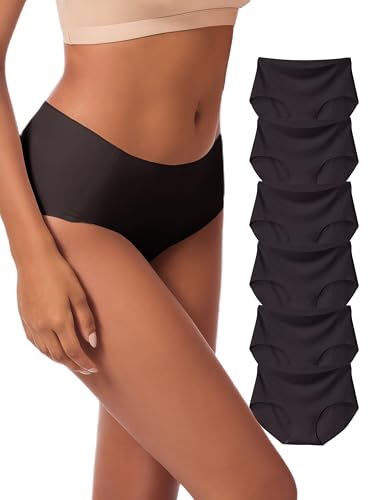 Womens Mid-Waist Underwear Full Coverage No Show Seamless Comfortable Brief Panties 6 Pack