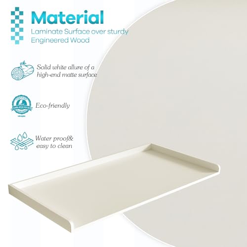 Kaboon Washer Dryer Countertop, Melamine Countertop with Edge Rails - 27.5" Depth x 54" Width Laundry Room Organization, White