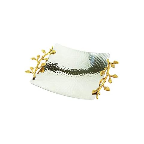 Elegance Golden Vine Hammered Square Tray, 8", Gold/Silver, 8" Cover