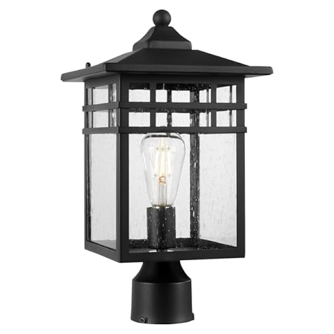 Outdoor Post Light Fixture, Large Exterior Pillar Lantern with Black Finish & Seeded Glass, 9 Inch Square Pier Mount Lamp for Garden, Backyard, Courtyard, Patio, Deck, Pathway, Walkway