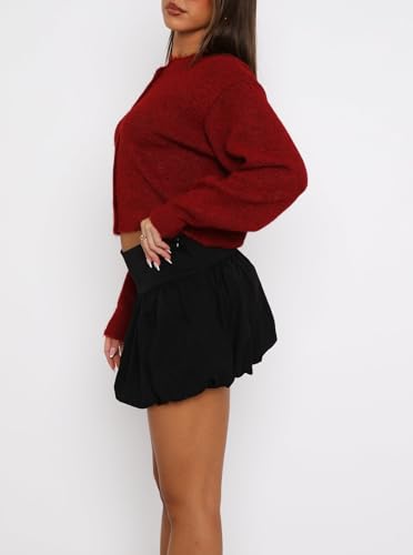 Image of Faretumiya Women Y2k Button Down Crop Sweater Cardigan Long Sleeve Open Front Crewneck Cardigan Cute Knit Pullover Tops