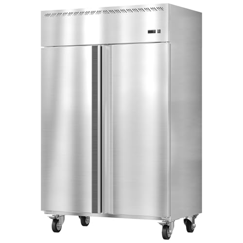Commercial Freezer 48 in W for Restuarant, Stainless Steel 2 Door 2 Section Reach In Solid Door Fan Cooling 36 Cu.Ft FreezerBar, Shop, Etc