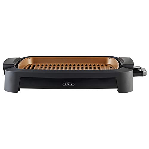 BELLA (14750) 12 x 16 Inch Indoor Smokeless Grill with Nonstick Cooking Surface,Copper