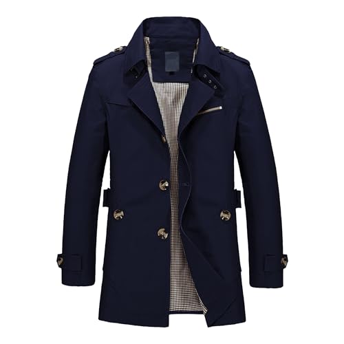 Abrigo de solapa para hombre gabardina clásica y chaqueta larga formal de botonadura sencilla