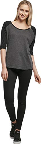 Build Your Brand Thé Raglan 3/4 pour Femme T-Shirt, Carbone/Noir, XXL