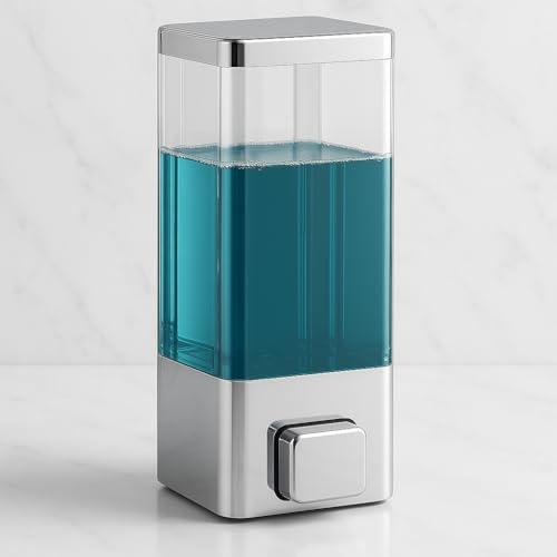 Image of JPS Wall-Mount Soap Dispenser 350ML, Premium Stainless Steel and Clear Acrylic, Leak-Proof Pump, Refillable Liquid Soap, Lotion, Shampoo Container for Bathroom, Kitchen, Wash Basin (350ML, Chrome)