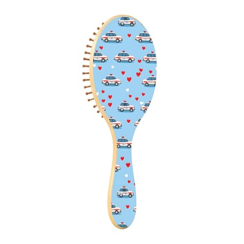 Wet Brush - Cepillo desenredante para todo tipo de cabello, cerdas suaves que se deslizan a través de los enredos con facilidad, patrón de corazón de coches de policía para cabello húmedo y seco