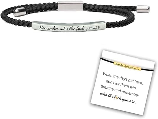 Remember Who The Fuck You Are Motivational Tube Bracelet, Personalized Adjustable Braided Rope Bracelets, Engraved Handmade Bracelet, Unique Gift for Women Men