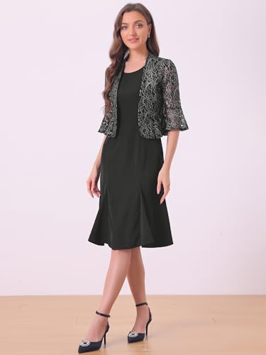 Allegra K 2 Pieces Mother of The Bride Dresses with Lace Jacket Half Sleeve Mother of Groom Formal Gown4