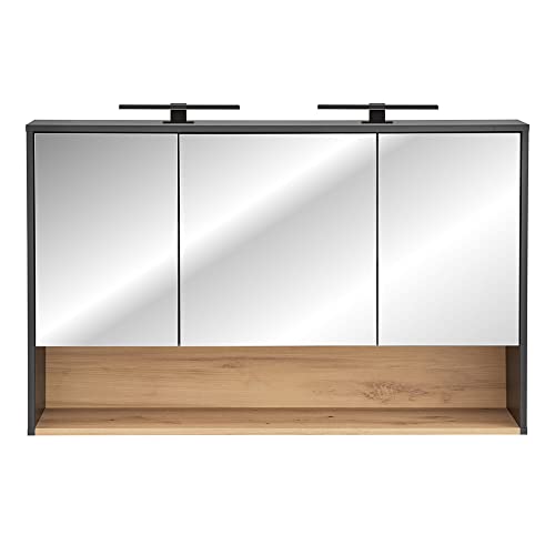 Lomadox Bad Spiegelschrank 120 cm inkl. LED Beleuchtung in anthrazit mit Artisan Eiche Nb., B/H/T: ca. 120/80/25 cm
