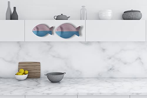 Cswljs 2Pc Beach Decor For Home Or Ocean Decor Fish Hanging Wall Art Coastal Decor Ocean Bathroom Decor Nautical Wall Decor, Fish Decor For Bathroom, Patio Or Pool. Blue And Pink Wooden Vintage #TOP4