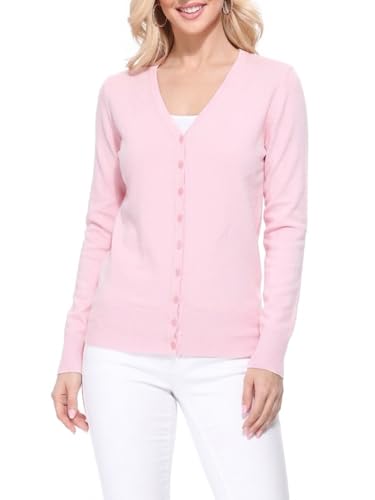 Image of YEMAK Women's Knit Cardigan Sweater - Long Sleeve V-Neck Basic Classic Casual Button Down Knitted Soft Lightweight Top