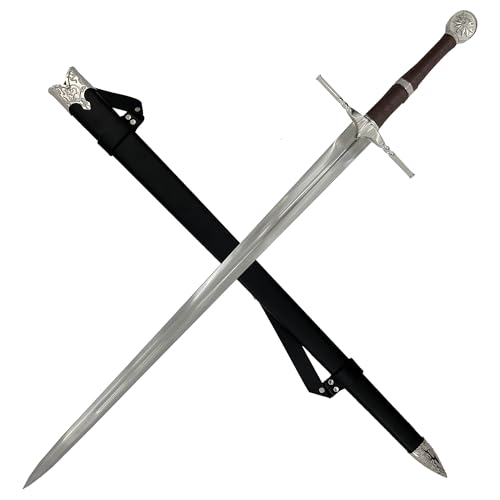 MedievalDepot Geralt of Rivia Steel Sword – Overall 49” - Fantasy Replica with Twisted Metal Guard, Leather-Wrapped Handle, and Display Scabbard – Double-Edged Blade for Collection or Cosplay
