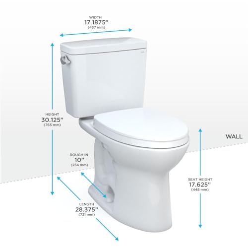 Image of TOTO Drake Two-Piece Elongated 1.28 GPF Universal Height TORNADO FLUSH Toilet with 10 Inch Rough-In, CEFIONTECT, and SoftClose Seat, WASHLET+ Ready, Cotton White - MS776124CEFG.10#01