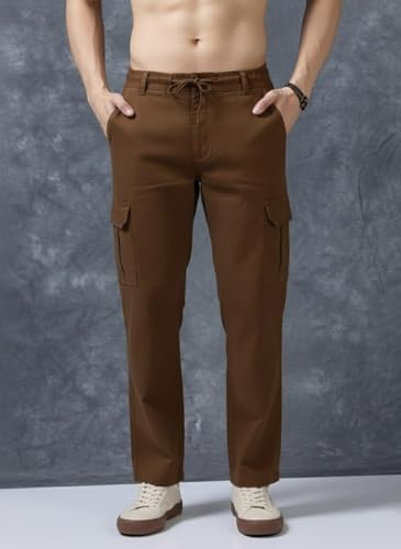 Image of Men's Multi Color Cargo Casual Trousers | Men's Regular Fit Straight Pants | Comfortable Stylish Cargo for Men | Soft Fabric for Everyday Wear, Travel & Office | Linen Cotton Bottom Wear