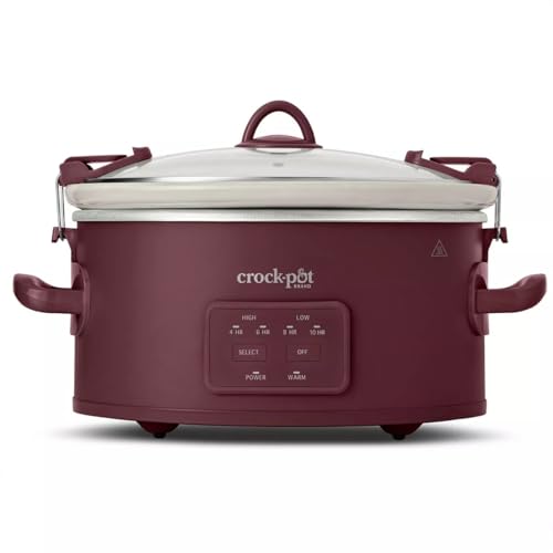 Crock-Pot 6qt Cook & Carry Programmable Slow Cooker Ceramic Lambrusco Red: 3 Settings, Dishwasher-Safe Parts, 210W-(ZazoPrime)