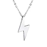 NewZenro Minimalist Lightning Bolt Geometric Punk Kpop Pendant Necklace for Men Women Stainless Steel Vintage Cool Hip Hop Rock Gothic Personalized Simple Chain 21.6' Gifts for Birthday Bff Son