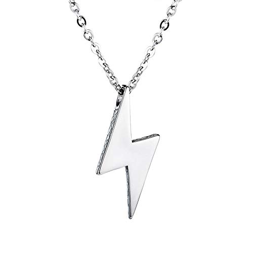 Minimalist Lightning Bolt Geometric Punk Kpop Pendant Necklace for Men Women Boys Girls Stainless Steel Vintage Cool Hip Hop Rock Gothic Personalized Simple Chain 21.6 Gifts for Birthday Bff Son