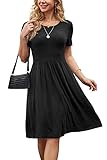 DB MOON Women Summer Casual Short Sleeve Dresses Empire Waist Dress with Pockets (Black, 3XL)
