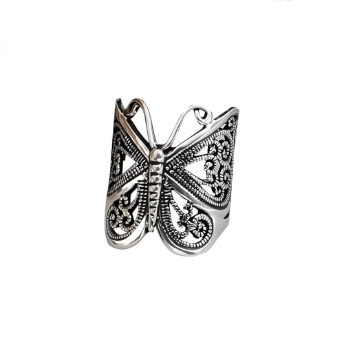 Butterfly Wrap Rings Butterfly Ring for Women Adjustable Open Carved Texture Butterfly Ring Vintage Metal Insects Knuckle Finger Rings Cute Animal Ring Statement Jewelry Gifts for Women (Silver)