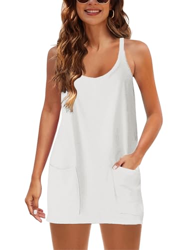 Image of Lentta Womens Athletic Sleeveless Mini Dress with Built-in Shorts V Neck Spaghetti Strap Sundress