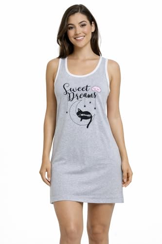 GX GARGIX Camicia da Notte Pigiama Donna Cotone Estiva Giro Manica Cotone Fresco Estate (2BE/Grigio, M)