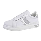 Ital Design Damenschuhe Freizeitschuhe Sneakers Low, J2183-2-, Kunstleder, Weiß Silber, Gr. 38