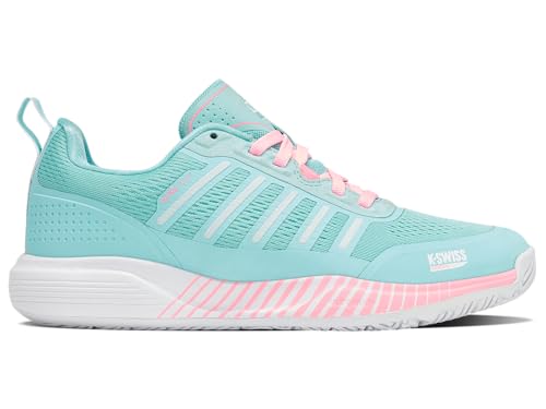 K Swiss Ultra Court Padel Tennis Shoe, Soft Neon Blue/White/Neon Bubble Gum, 39,5 EU