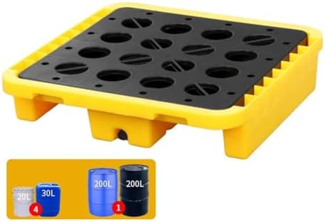 Drum Spill Containment Pallet, Modular Anti-Leakage Platform for Oil Tank and Chemical Safety, Industrial Spill Prevention Solution，Yellow 72 * 72 * 16cm