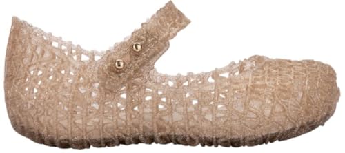 mini melissa® Campana Papel BB Toddler Shoes – Synthetic Construction – Cushioned Footbed – Round Toe Beige Glitter 9 Toddler M2