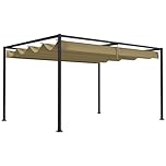 Outsunny 3 x 2m Metal Outdoor Pergola with Retractable Roof, Outdoor Gazebo Canopy Shelter with Drainage Holes for Garden, Patio, Lawn, Khaki