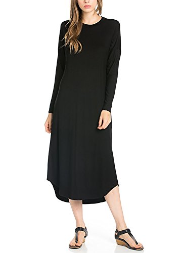 12 Ami Long Sleeve Basic Pocket Midi Dress Black XL