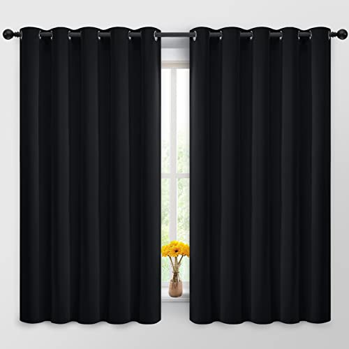 Yakamok Blackout Curtains Room Darkening Thermal Insulated Window Panels,Solid Grommet Top Drapes for Bedroom/Living Room(62Wx63L, Black, 2 Panels)