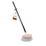 BawiTec Fensterwascher Qualitäts Waschbürste Halbmond Form 20cm mit Stiel 120cm Schwarz Halbrund Weiche Kunstfaser Borsten Buchenholz Fensterreiniger Metallstiel für Fenster, Türen, Auto, Caravan