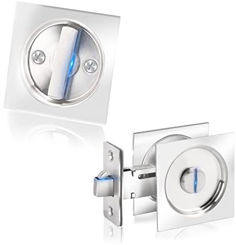 Dontay Pocket Door Privacy Lock, Contemporary Square Pocket Door Latch Knob, Flush Door Handles, Privacy (Bed/Bath) Latch, 2-3/8" Backset, Sliding Barn Hardware, Stainless Steel (Satin Nickel)