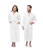 Pristine Linen 100% Cotton Terry Bathrobe for Women & Men, Luxury Spa & Hotel-Style Terry Cloth Unisex Robe With Shawl Collar - White