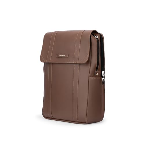 Image of Assembly Vintage 21L Laptop Backpack for Men Women 15.6 Inch Leatherette Office Travel Bag with Hidden Magnetic Flap Closure