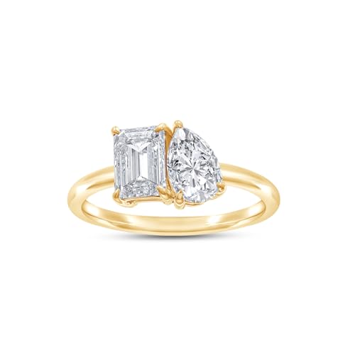1 Cttw Toi Et Moi Engagement Ring For Women 6X4MM Emerald Shape & 7X5MM Pear Cut Lab Created Moissanite Ring In 14K Gold Plated Sterling Silver (VVS1, 1.00Cttw)