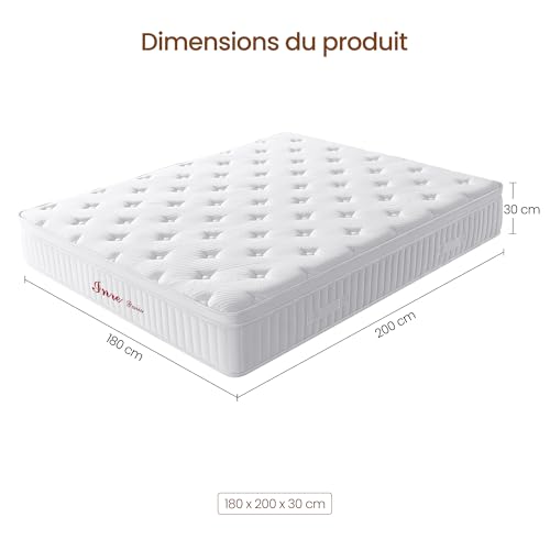 INRE Mattress 180 x 200 cm | Thickness 30 cm | Memory Foam Mattress | Oeko-TEX Certified | Breathable and Anti-Dust Mite | Firm Comfort | Deep Sleep | Reversible (White)