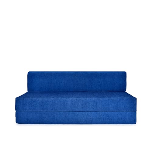 Image of Three Seater Sofa Cum Bed 5x6 Ft with Soft Foam Cushioning, Comfortable Foldable Sofa Bed for Living Room, Bedroom, Guest Room & Office(Blue)