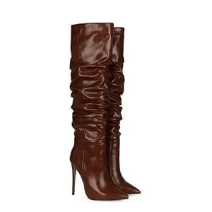 Women Pleated High Heel Boots Fashion Runway Style Sexy Stiletto Heel Autumn Winter Long Shoes