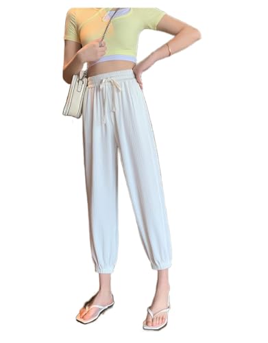 Zeagoo Pantalones de chándal para mujer, de seda de hielo, largos, elásticos, de cintura alta, de verano, delgados, de secado rápido, antimosquitos, protección solar para el tiempo libre, tallas