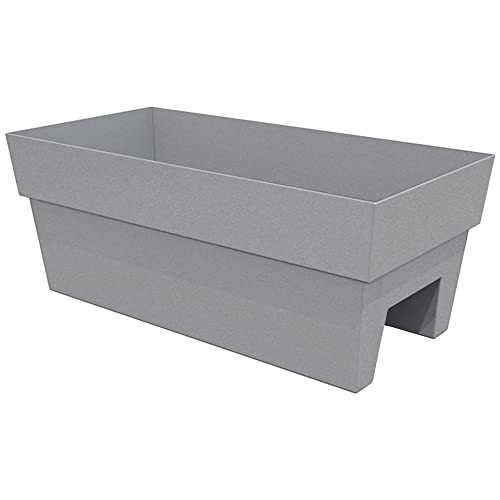 Bloem Finley Deck Rail Rectangle Planter: 24" - Cement - Matte Finish, Fits Rail Sizes 3"-6", 100% Recycled Plastic Box, For Indoor And Outdoor Use, Gardening, 7.5 Gallon Capacity #TOP21