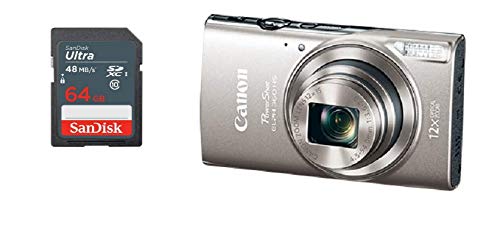 Canon PowerShot ELPH 360 HS Digital Camera Balck + 64GB SD Memory Card (Silver)