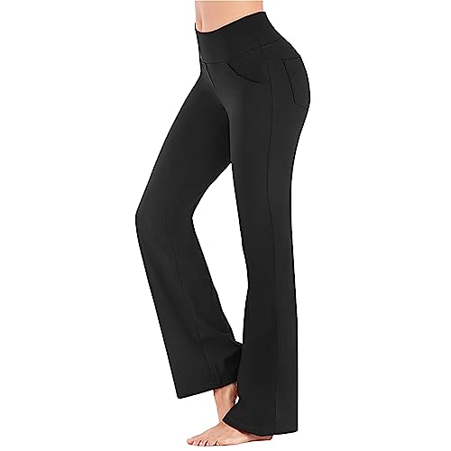 Pantalon De Yoga Évasé Noir Pour Femme – Extensible Pantalon Bootcut Contrôle Du Ventre Pantalon Évasé Taille Haute Chic Pantalon De Jazz Avec Poches Yoga Pants Pour Pilates, Course À Pied, Travail